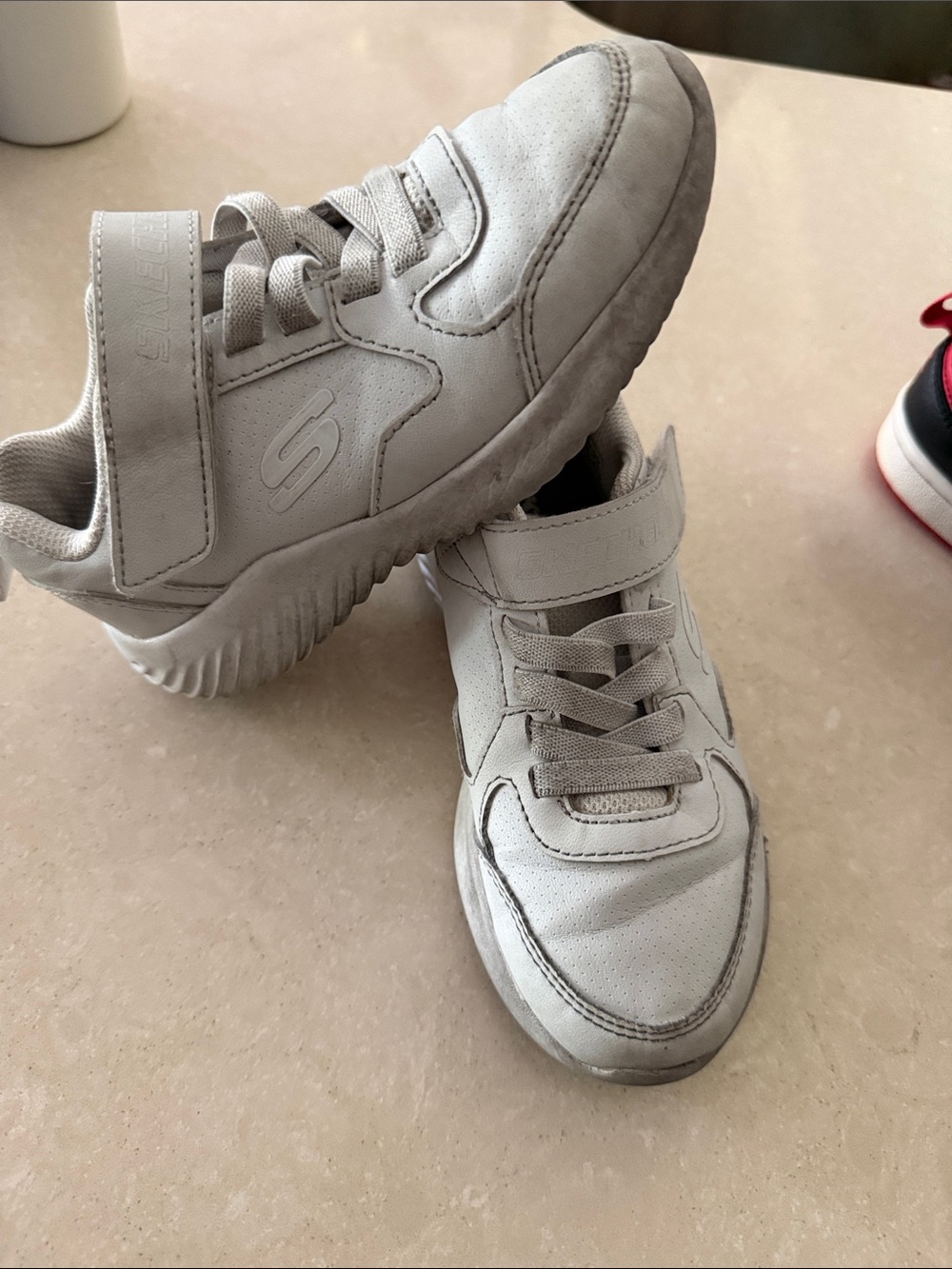 Kids Skechers Velcro Athletic Sneakers in Light Gray